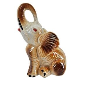 Vintage Ceramic Lusterware Elephant Figurine Decor Good Luck Sculpture Brazil